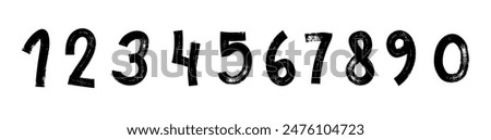 Marker textured numbers. Numbers from 0 to 9. Stylish brush painted numbers set