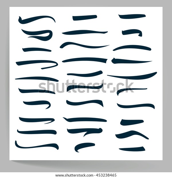 マーカー 下線 蛍光ペンのマーカーストローク スウープ 波状ブラシマークセット 白い背景に手書きの線 活字体のデザイン ビンテージエレメント ベクター イラスト のベクター画像素材 ロイヤリティフリー