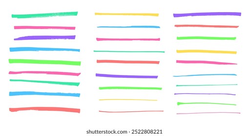 Marker underlines set, brush pen hand drawn illustration. Highlighter lines collection isolated on white.