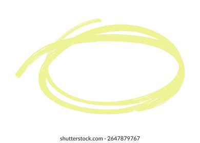 Marker vector circle. Hand drawn illustration. Yellow oval mark on white for text highlighting.