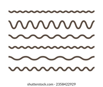 Marker wavy horisontal line set in white background. Simple outline design element.