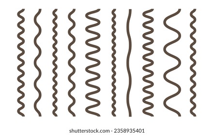 Marker wavy line set in white background. Simple outline design element.