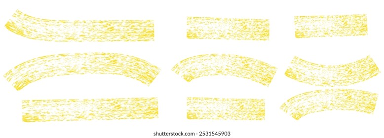 Conjunto de marcador amarillo, lápiz de pincel dibujado a mano subrayado. Colección de resaltador, líneas de pincel, aislado. Elemento de estilo gráfico resaltador de Vector. Conjunto de resaltado dibujado a mano de acuarela amarilla.