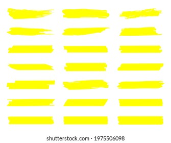 Marker yellow strokes. Hand drawn marker strokes. Text marker stripes. Text underlining. Brush lines.