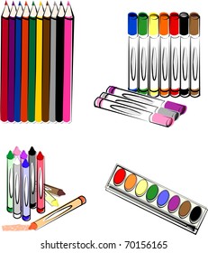 Markers, Crayons, Colored Pencils, Watercolors