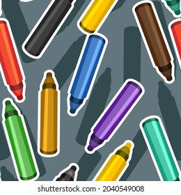 Markers. Flat style. Stationery for drawing and creativity. Dark background. Seamless pattern. Vector