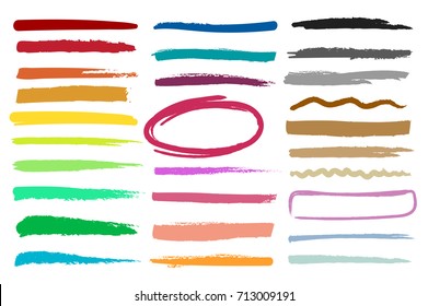 Markers highlight color stripes. Drawing abstract dividers and marker strokes