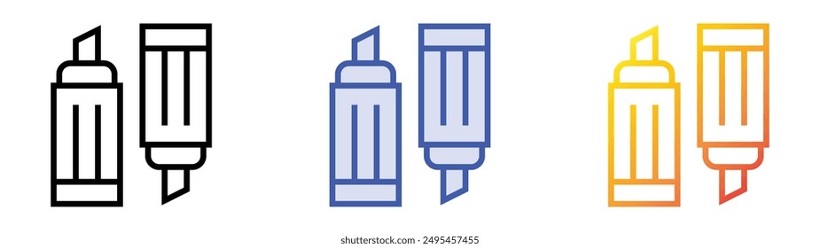 Icono de marcadores. Diseño de estilo de relleno lineal, azul y degradado aislado sobre fondo blanco