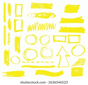 Markers lines, underline, highlighters. Straight, wavy, dashed, curved, twisted and other lines and highlighters for marking, underlining and highlighting made with a pen, marker. Vector graphic set