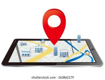 Markers on digital tablet with map Vector