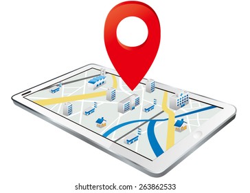 Markers on digital tablet with map Vector
