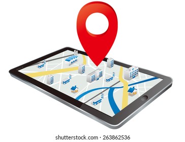 Markers on digital tablet with map Vector
