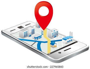 Markers on Smart phone with map 