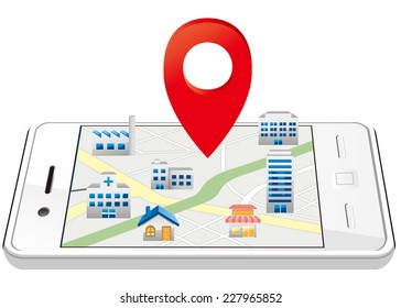 Markers on Smart phone with map 