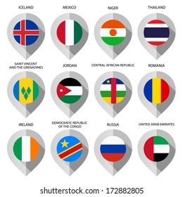 Markers from paper with flag for map - set sixth.
