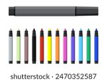 Markers pen. Set of varioust color markers. Watercolor pen. Tool for designer, illustrator, artist. Stationery and office supply. Vector illustration in flat style
