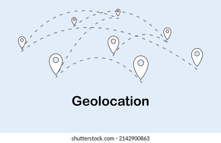 Markers (pins) and route points. Travel path. City map navigation route. Geolocation. Vector illustration. Concept of banner, poster, advertising, social media.