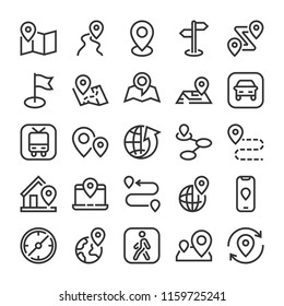 Markers, point and navigation icons set. Line style