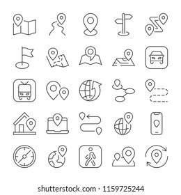 Markers, point and navigation icons set. Line style