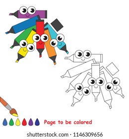 Markers rainbow smiley to be colored, the coloring book for preschool kids with easy educational gaming level.