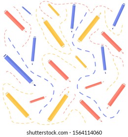 markers vector pattern isolated on white background. set of marker pens, red, green and yellow. Vector art colourful highlighters