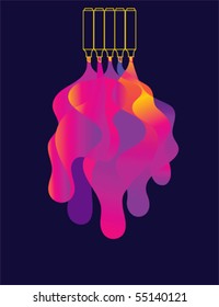 Markers vector with watercolor effect on black background