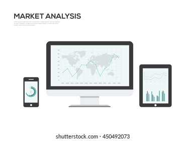 Market Analsys IT Industry Infographic Elements vector illustration. World Map and Information Graphics

