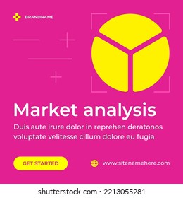 Market analysis circle chart diagram business commercial strategy development social media post vector illustration. Financial management optimization information datum planning digital service