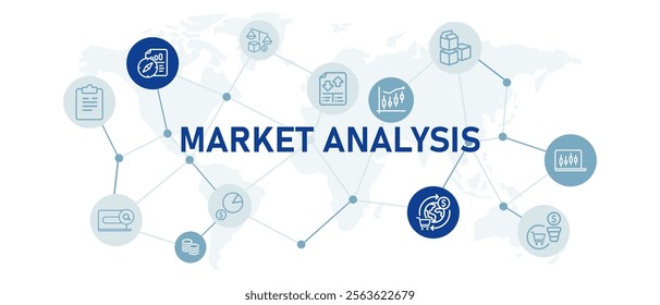 Market Analysis consumer research analyze trading economic service strategy web header global connected design outline