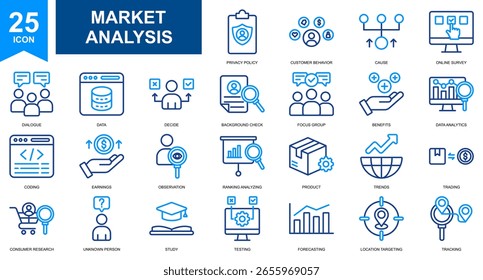 Market Analysis and Market Forecast icon set collection. Simple line color vector