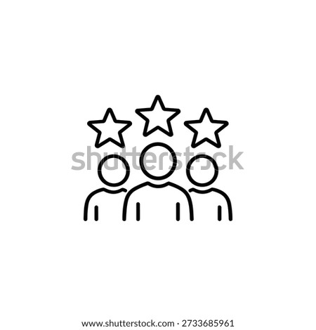 Market analysis icon black and white vector illustration of customer rating and audience review with people and stars