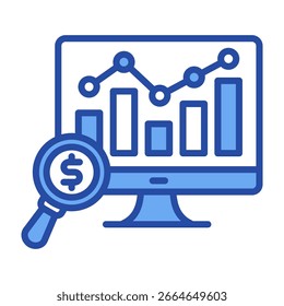 Icono de análisis de mercado Ilustración vectorial azul