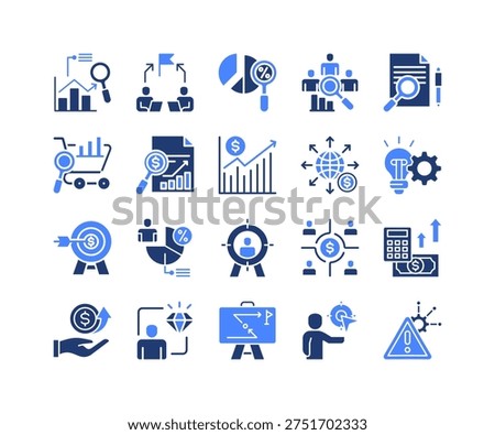 Market Analysis Icon Collection, featuring Analysis, Competitor, Research, Sales Analytics, Sales Report, Market Growth, Expansion, Innovation, Target Market, Demographic, Audience,.