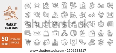 Market analysis icon collection set. Containing segmentation, trends, data, sales, analysis icon. Vector Illustration