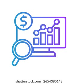 Ilustración vectorial de degradado de línea de icono de análisis de mercado
