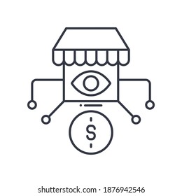 Icono de análisis de mercado, ilustración lineal aislada, vector de línea delgada, signo de diseño web, símbolo de concepto de contorno con trazo editable sobre fondo blanco.