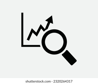Market Analysis Icon. Stock Chart Graph Search Research Business Finance Magnifying Glass. Black White Sign Symbol Artwork Graphic Clipart EPS Vector