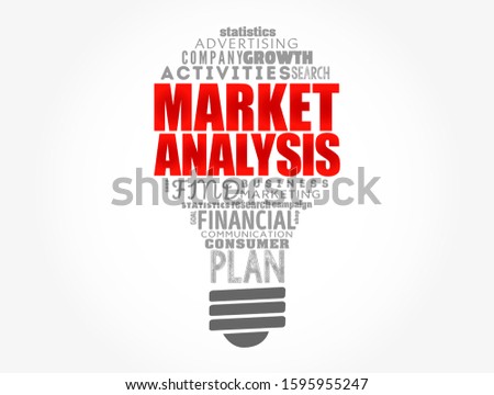 Market Analysis light bulb word cloud collage, business concept background