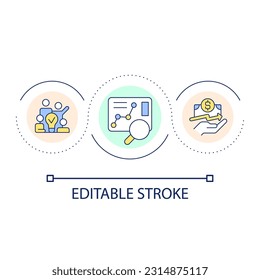 Market analysis loop concept icon. Team of qualified specialists. Teamwork. Financial growth abstract idea thin line illustration. Isolated outline drawing. Editable stroke. Arial font used
