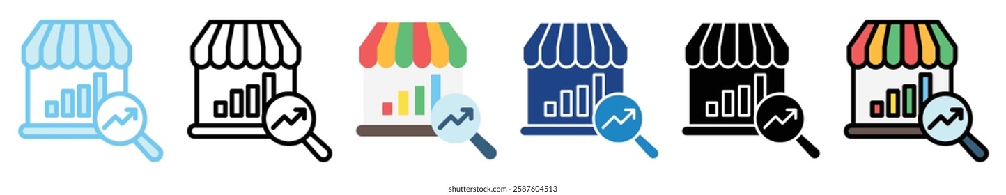 Market Analysis multi style, mini illustration icon. outline, flat, glyph, line color. For UI, UX, app and web, digital or print. For  education, business, economy, financial theme.