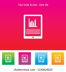 Market Analysis On Tablet Phone Icon in Colored Square box. eps-10