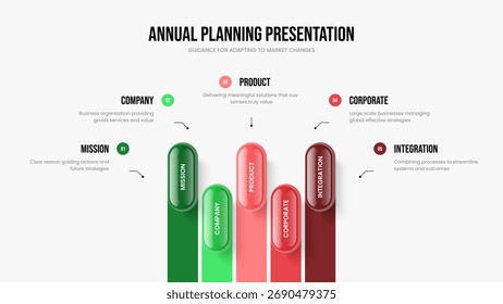Market Analysis Slide Layout Vector Illustration. Financial Campaign 5 Step Infographic Frame Design. Project Growth Five Option Diagram Presentation Template.