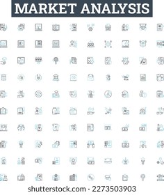 Market analysis vector line icons set. Market, Analysis, Trends, Research, Consumers, Share, Investing illustration outline concept symbols and signs