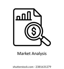 Ilustración de diseño de esquema vectorial de Análisis de mercado. Símbolo del archivo EPS 10 de fondo blanco 