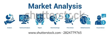Market Analysis web banner icon set vector illustration concept for business with icon of Analysis, Technical Analysis, Report, Stock Exchange, Price Action, Global Econom.