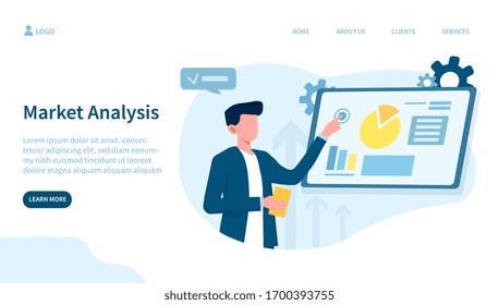 Market Analysis Webpage Template. Modern Flat Style Vector Illustration