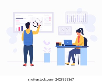 Market analytics. Finance prediction, trends forecast and business strategy analytics of financial analysis, strategy of analytics management, chart information prediction vector illustration