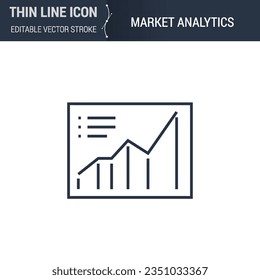 Market Analytics Icon - Thin Line Business Symbol. Ideal for Web Design. Quality Outline Vector Concept. Premium, Simple, Elegant Logo.