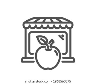 Market with apple line icon. Wholesale store sign. Retail marketplace symbol. Quality design element. Linear style market icon. Editable stroke. Vector