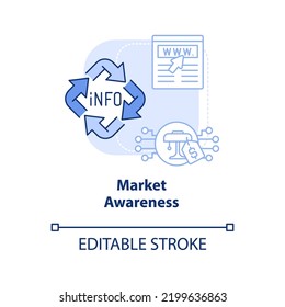 Market awareness light blue concept icon. Website content type abstract idea thin line illustration. Product recognition. Isolated outline drawing. Editable stroke. Arial, Myriad Pro-Bold fonts used